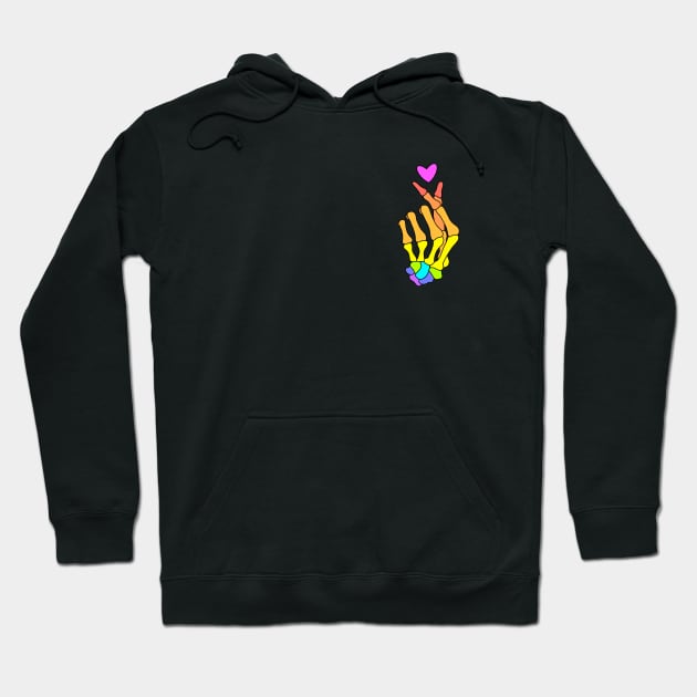 Rainbow Finger Heart Skeleton Hand Hoodie by bloomingviolets